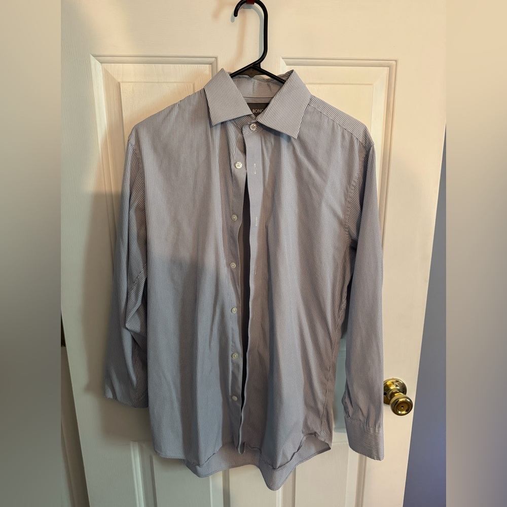 Bonobos Blue Patterned Dress Shirt in Tailored Fit 15 1/2 33
